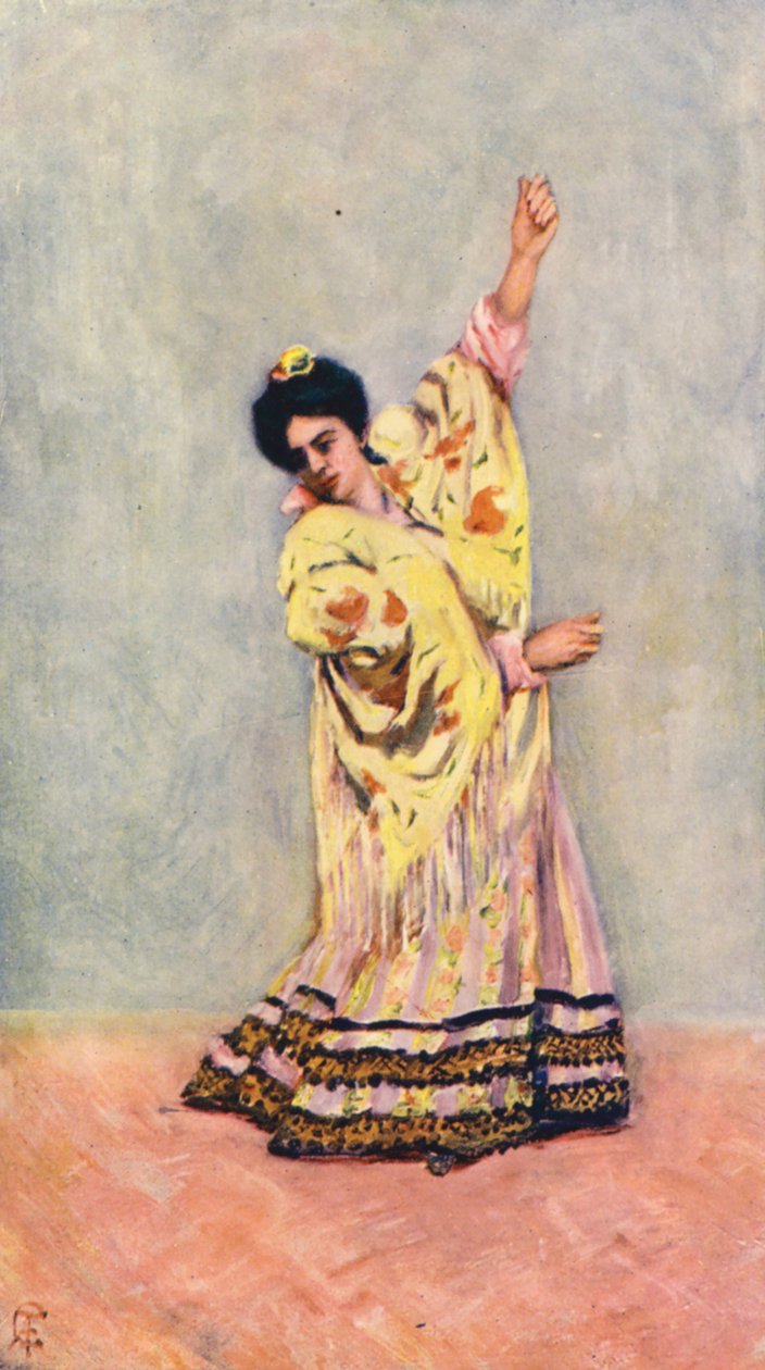 Španělský cikán tančící tango (barevná litografie) od Augustine Fitzgerald