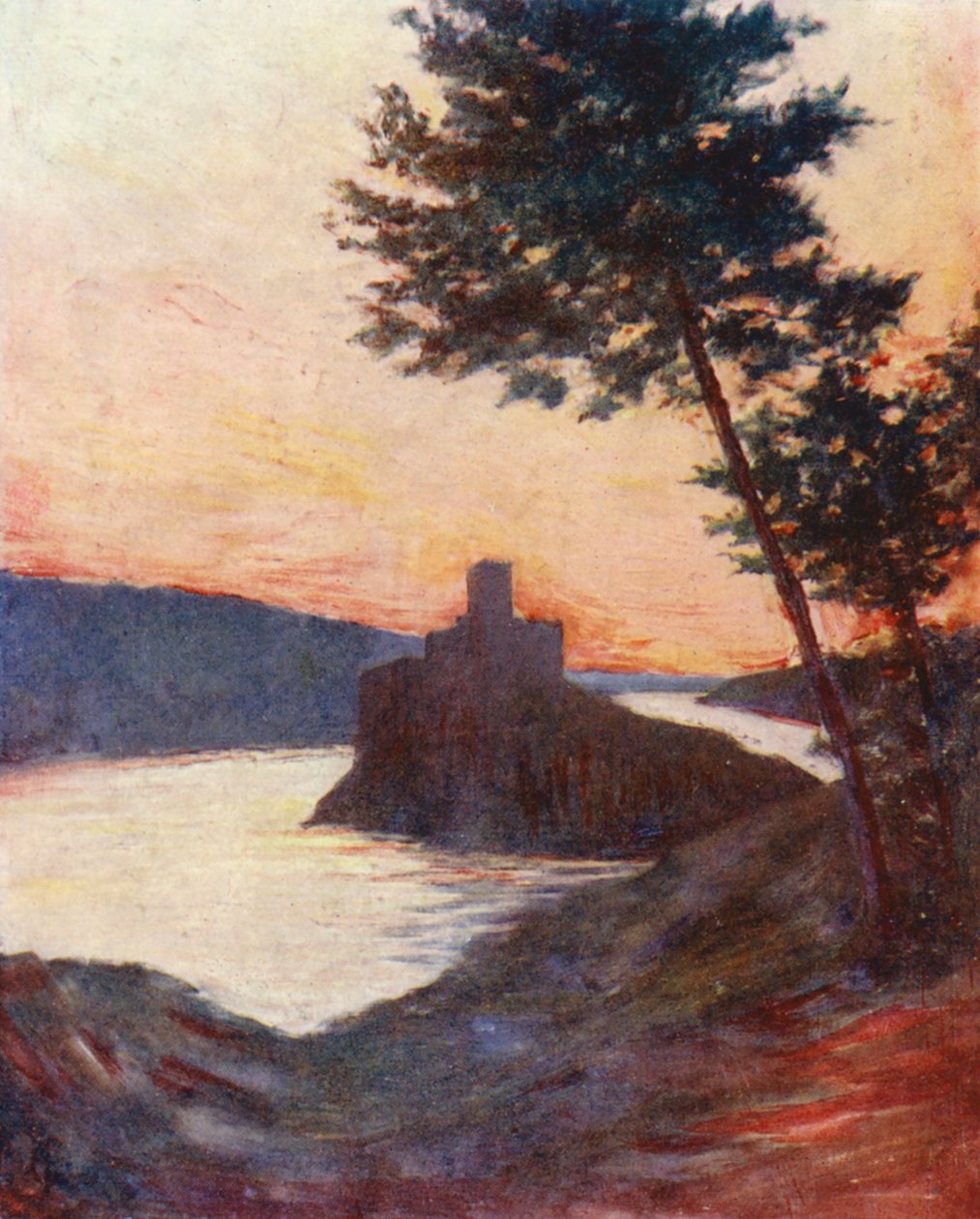 Hrad Amourel na řece Tagus, Portugalsko (barevná litografie) od Augustine Fitzgerald