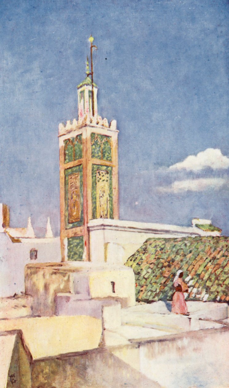 Minaret Velké mešity v Tangeru (barevná litografie) od Augustine Fitzgerald