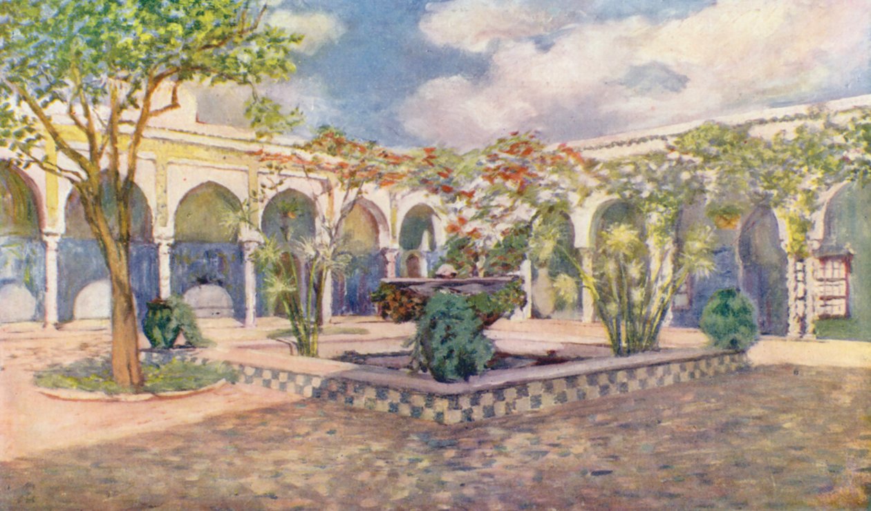 Vila Djenan El Mufti, Alžír (barevná litografie) od Augustine Fitzgerald