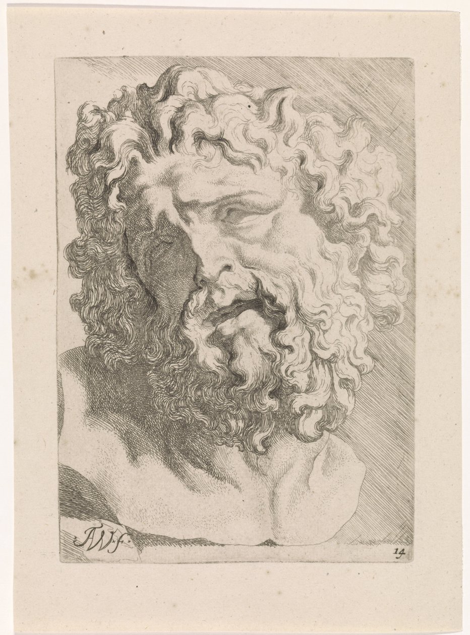 Vedoucí Laocoon Studie pro kreslicí knihu podle klasických soch a postav od Anthonyho van Dycka (název série) od Augustinus Terwesten (I)