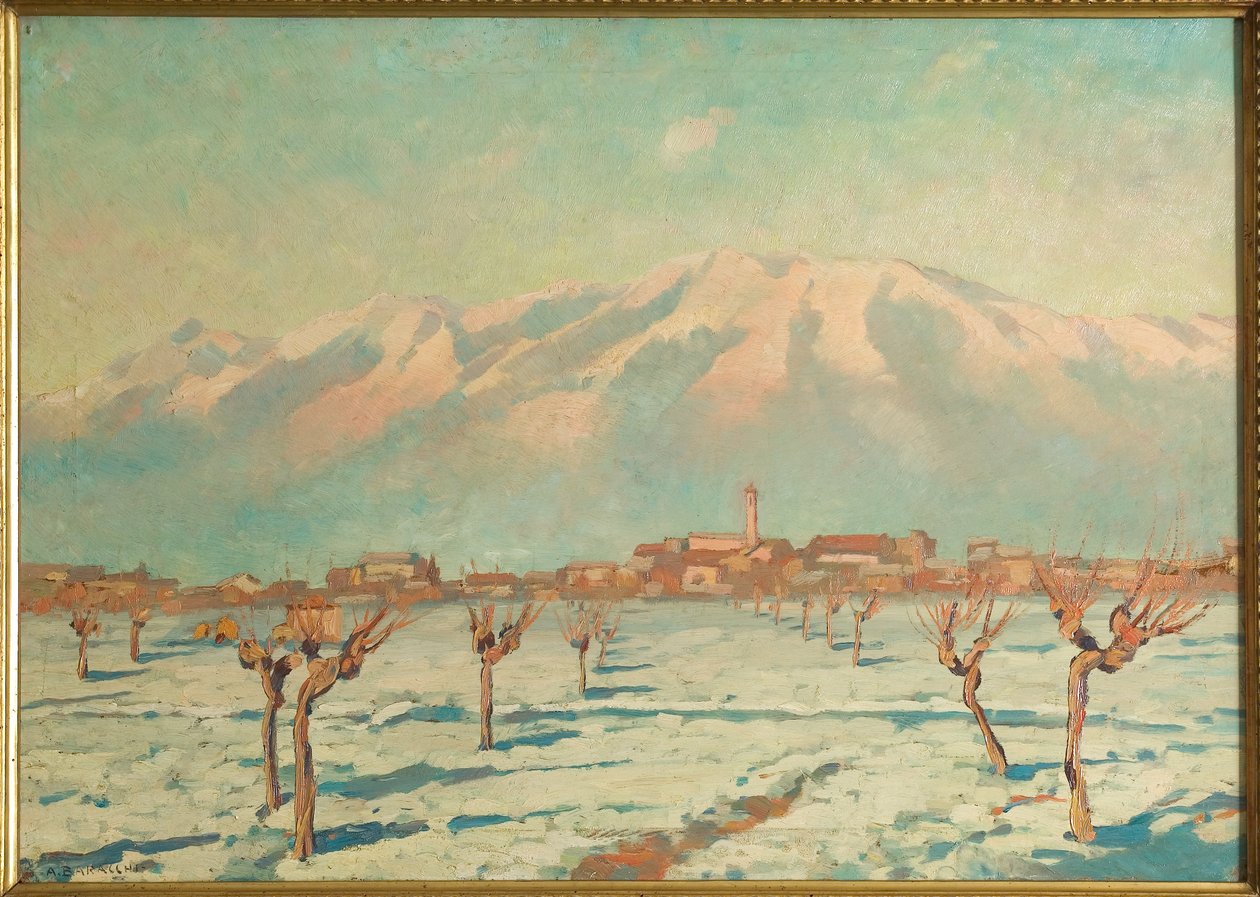 Krajina pokrytá sněhem (olej na masonitu) od Augusto Baracchi