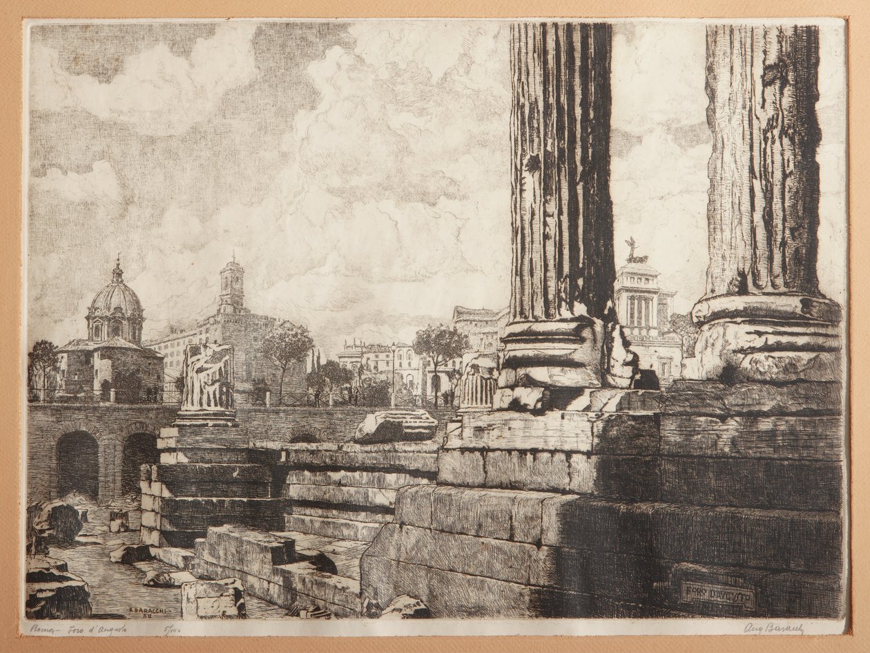 Řím, Augustovo fórum (lept na papíře) od Augusto Baracchi
