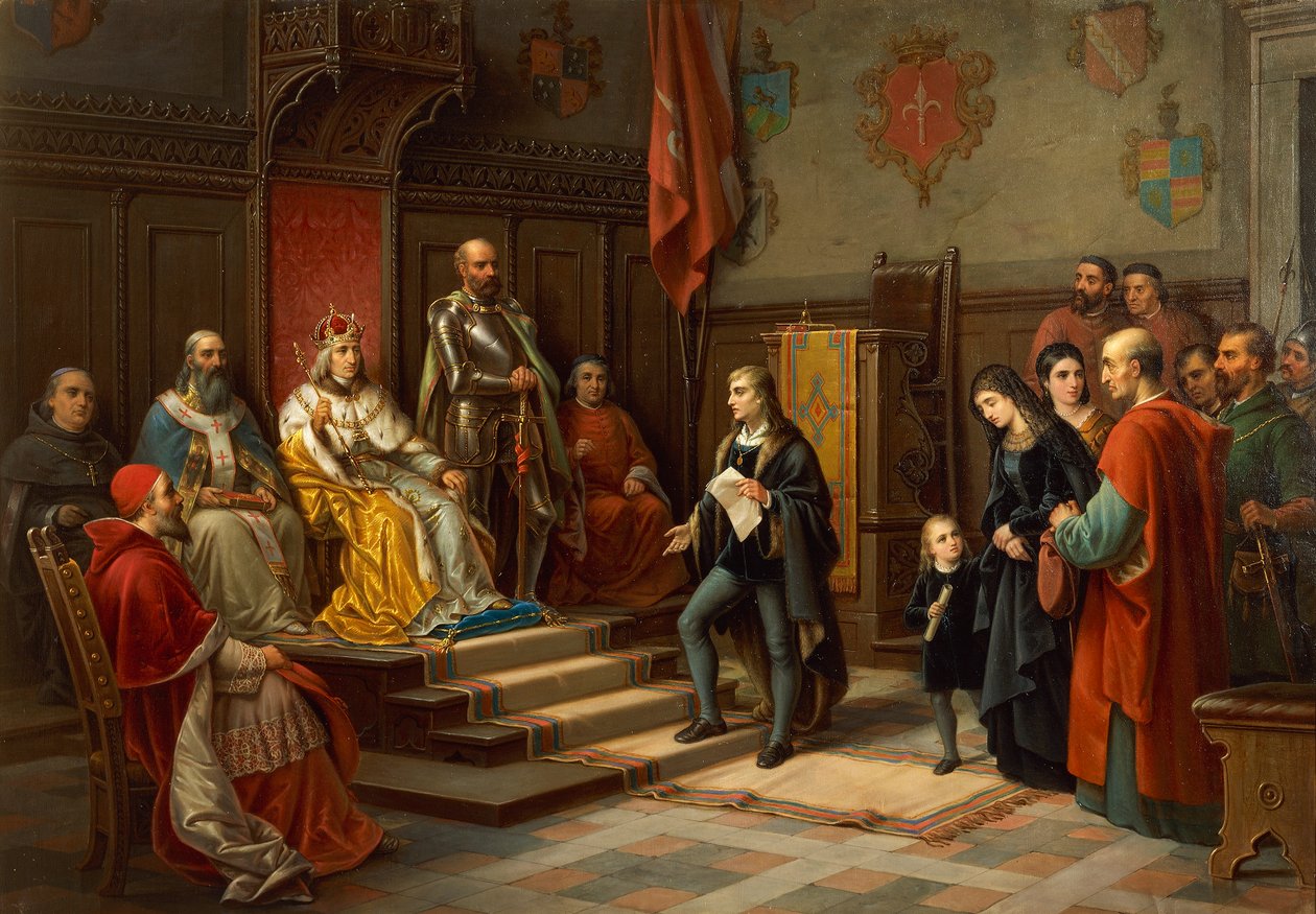 Fridrich III., který byl donucen k pochodu proti Turkům terstským básníkem Raffaelem Zovenzonim, Augustem Tominzem (1818-1883) od Augusto Tominz