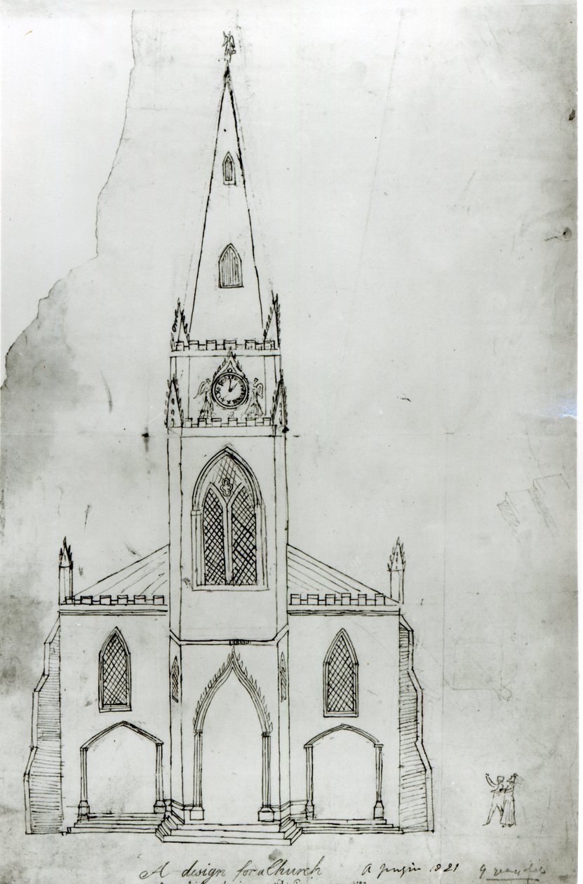 Návrh pro kostel, 1821 (inkoust na papíře) od Augustus Charles Pugin