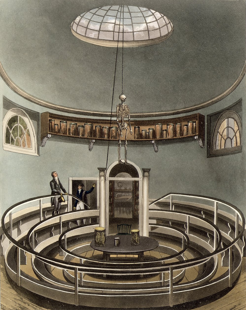 Interiér Anatomického divadla v Cambridge, z knihy "The History of Cambridge", rytina Josepha Constantina Stadlera (fl.1780-1812), vyd. R. Ackermann, 1815 (barevná akvatinta) od Augustus Charles Pugin