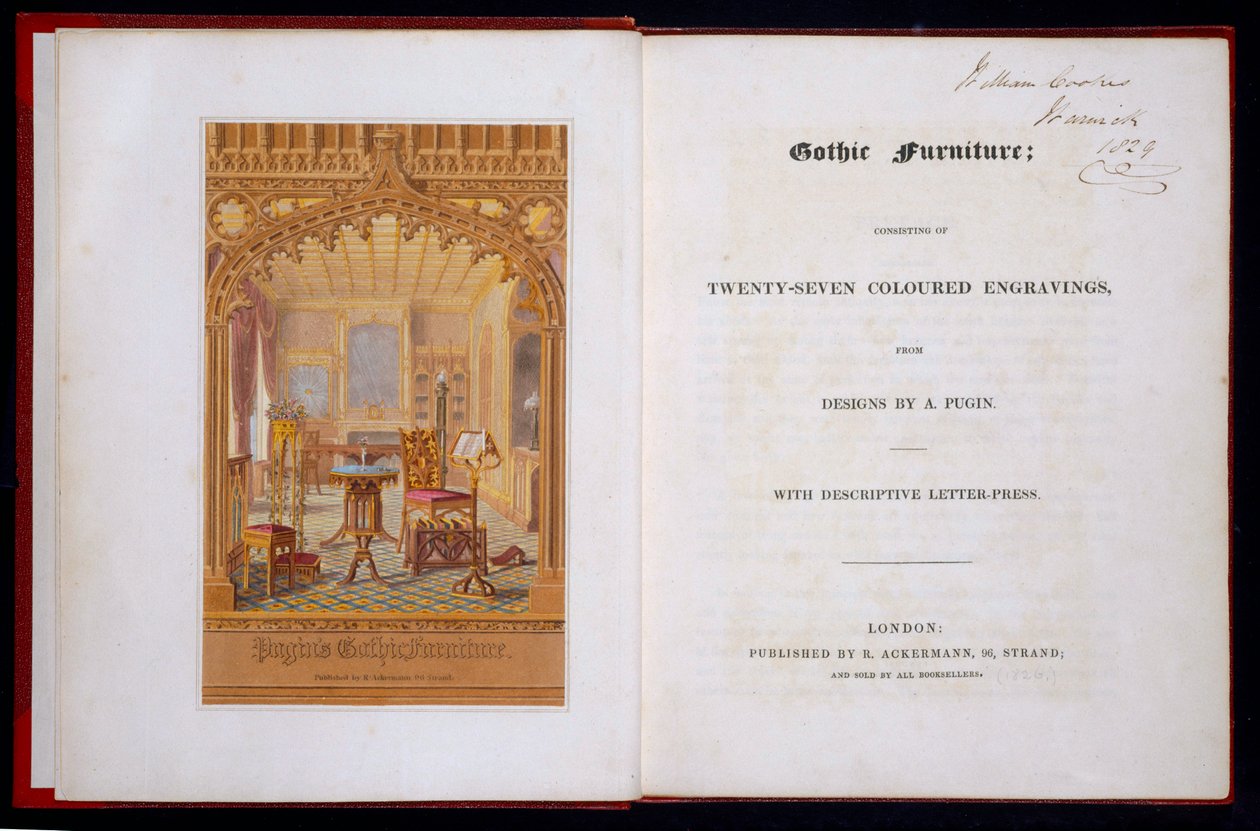 Titulní list a přední strana gotického nábytku, Pugin, Augustus Charles (1762-1832), 1826 od Augustus Charles Pugin