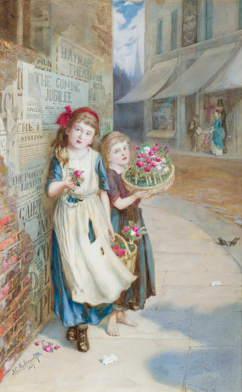 Malí prodavači květin od Augustus Edward Mulready
