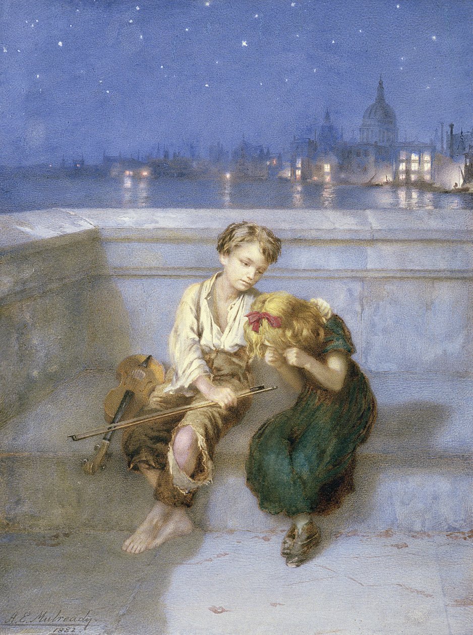 Na mostě Waterloo, Londýn (wc na panelu) od Augustus Edward Mulready