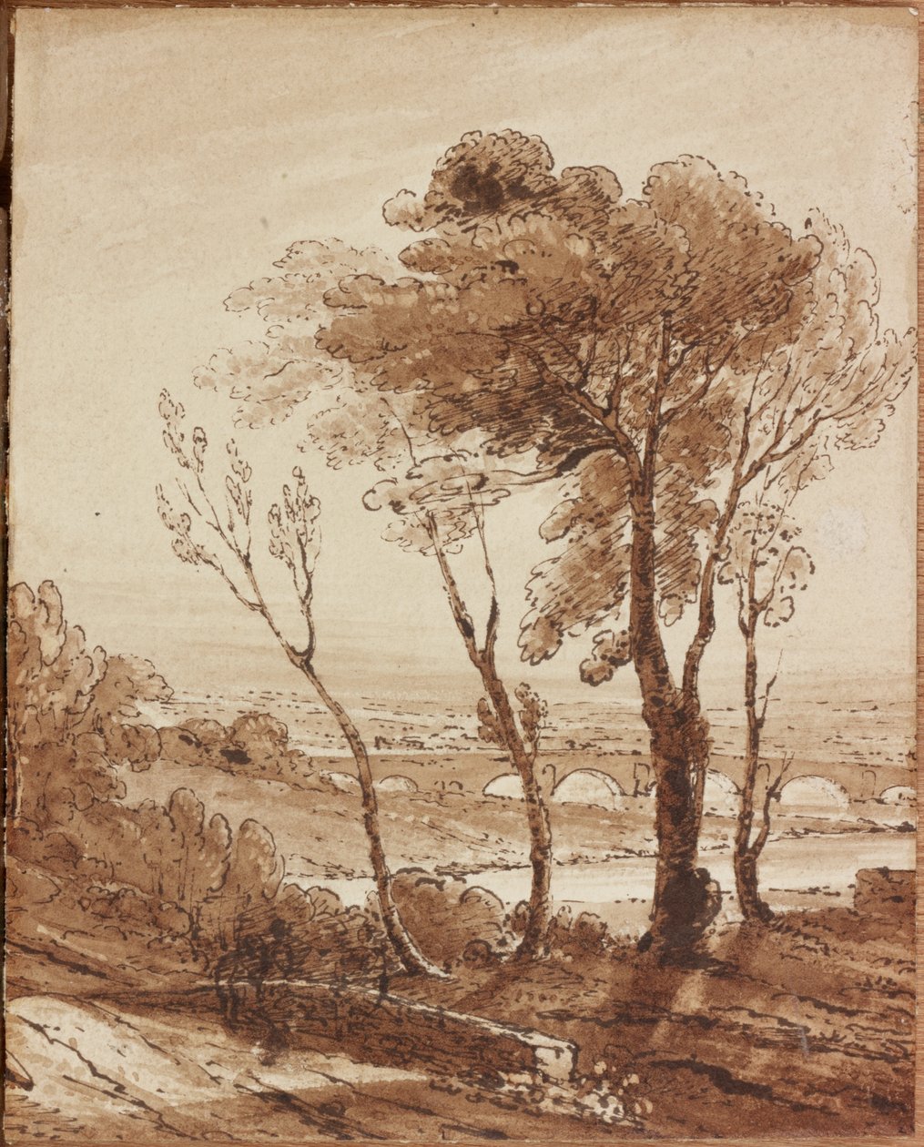 Krajina s mostem (inkoust a mytí na papíře (tkané)) od Augustus Wall Callcott