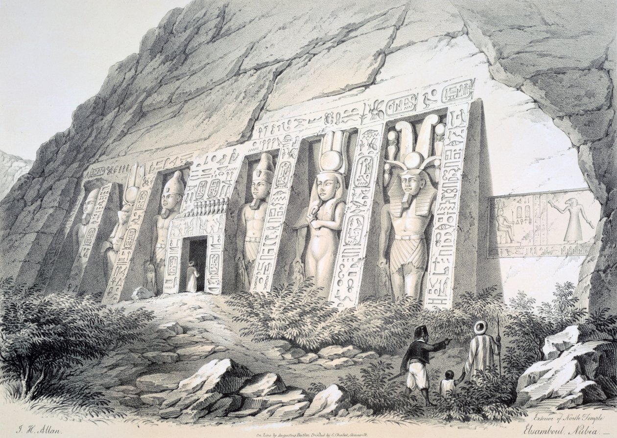 Exteriér severního chrámu, Ebsamboul, Nubia, c1850 od Augustus Butler