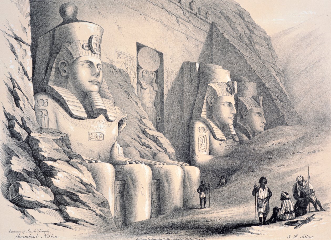 Exteriér jižního chrámu, Ebsamboul, Nubia, c1850 od Augustus Butler