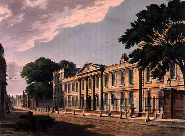 Průčelí Emmanuel College, Cambridge, z 