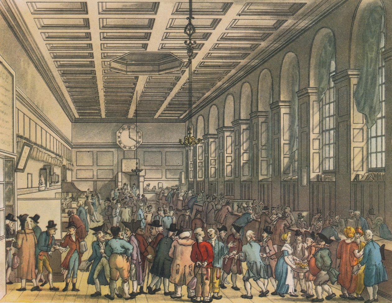Interiér Custom House, Londýn, 1808. Umělci: Augustus Charles Pugin, Thomas Rowlandson. od Augustus Charles Pugin, Thomas Rowlandson