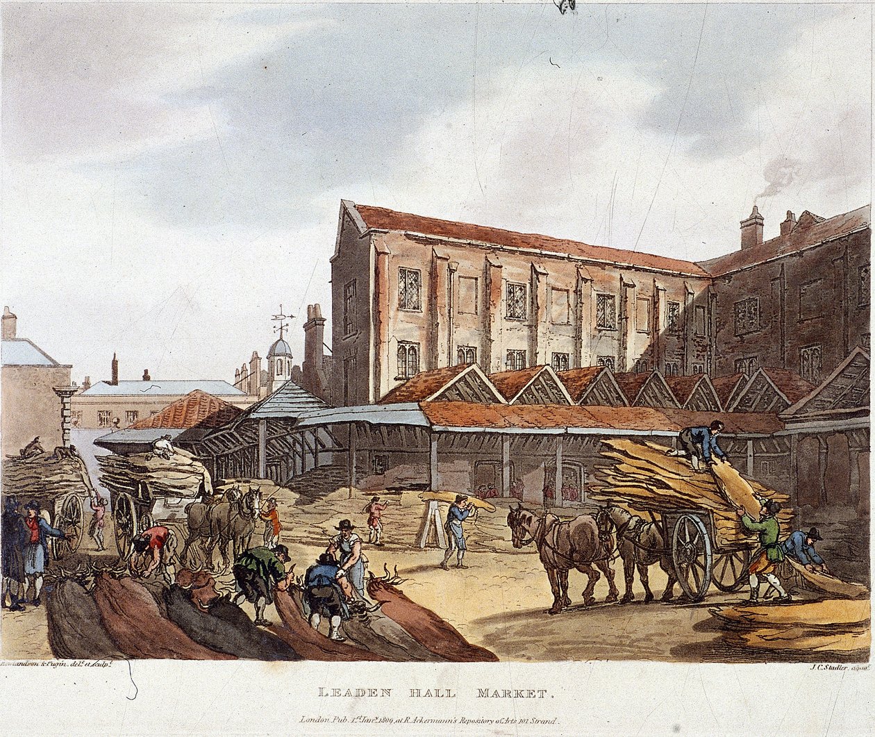 Leadenhall Market, Londýn, 1809 od Augustus Charles Pugin, Thomas Rowlandson