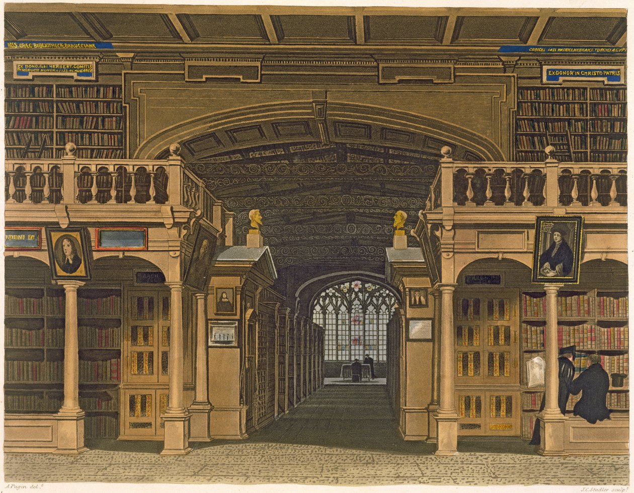 Interiér Bodleian Library, ilustrace z 