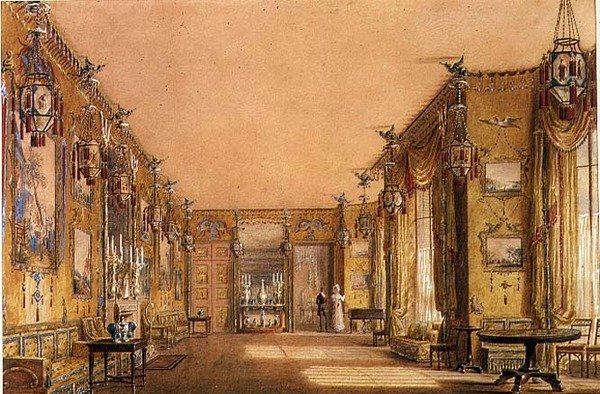 Interiér žlutého salonu v Brighton Pavilion, cca 1820 (akvarel a kvaš na papíře) od Augustus Charles Pugin