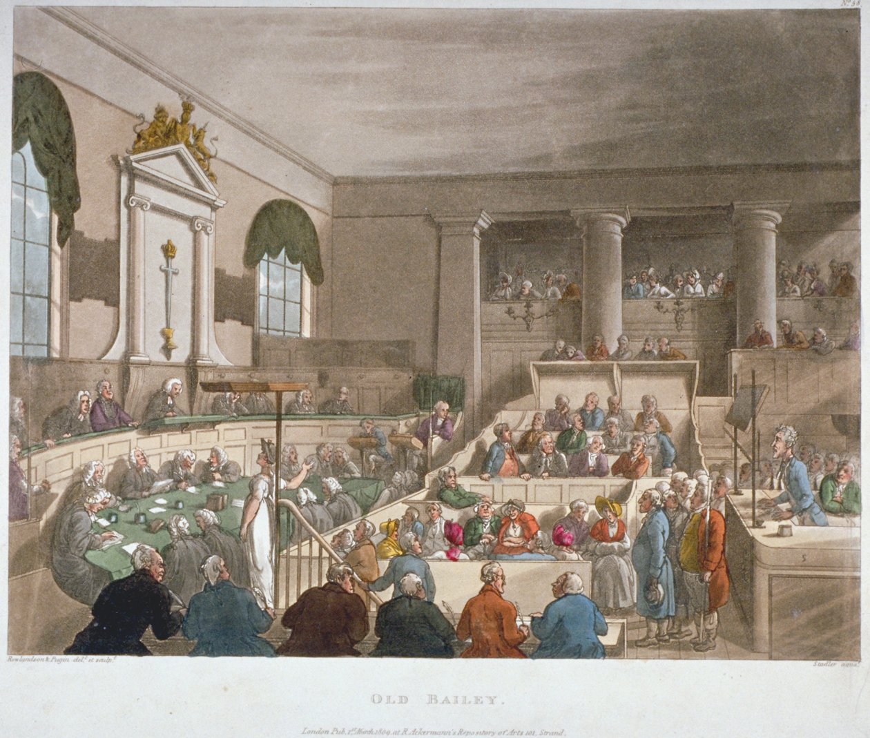 Vnitřní pohled na Sessions House, Old Bailey, se soudem, City of London, 1809 od Augustus Charles Pugin