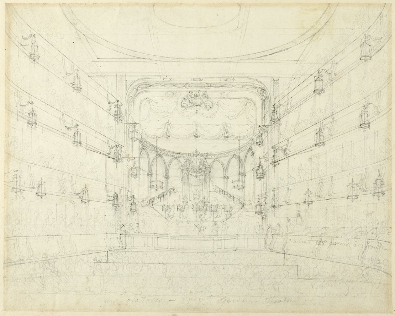 Studie k oratoriu - divadlo Covent Garden, z knihy Mikrokosmos Londýna od Augustus Charles Pugin
