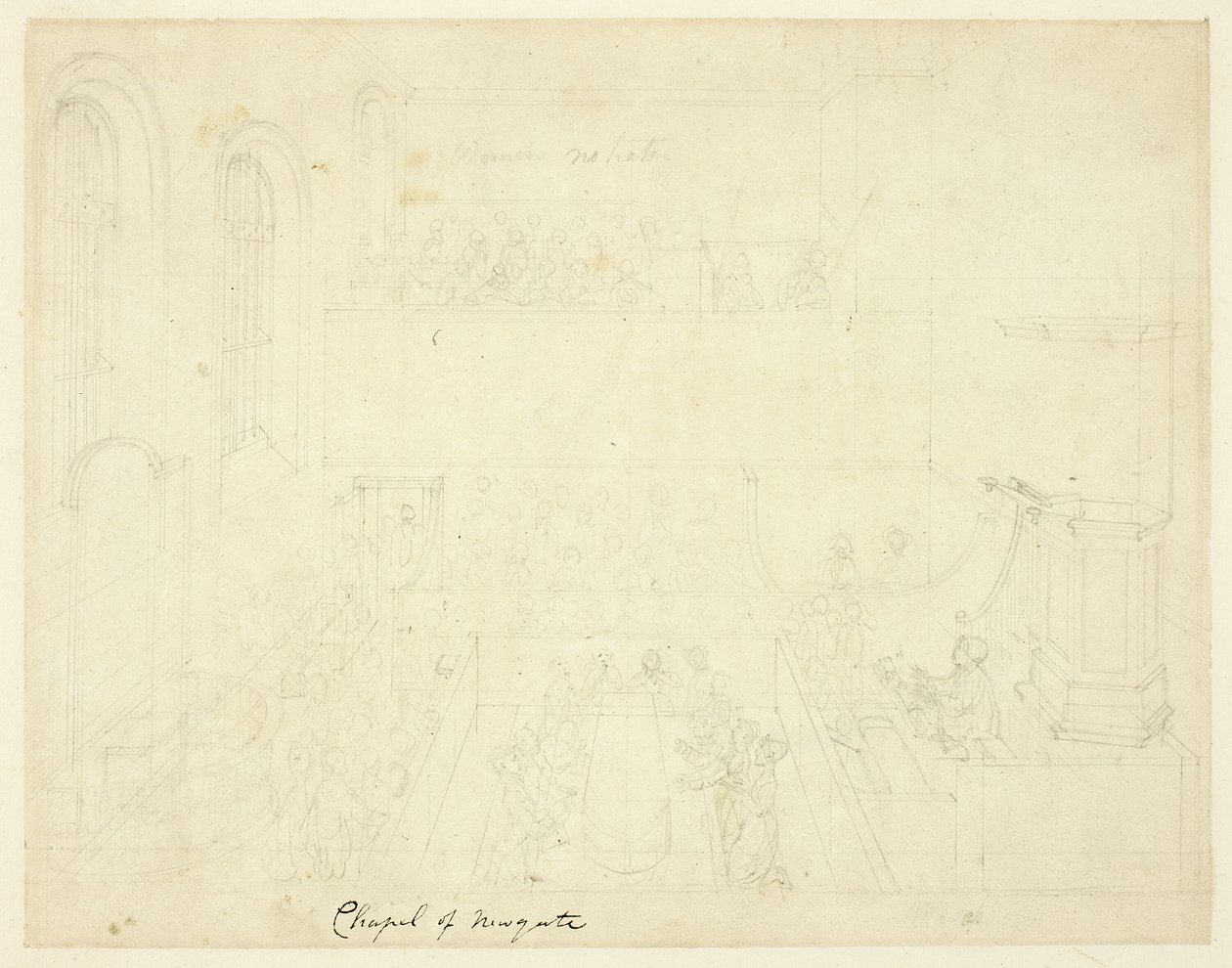 Studie pro kapli Newgate z mikrokosmu Londýna od Augustus Charles Pugin