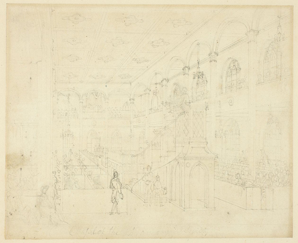 Studie pro Chapel of the Philanthropic Society, z Microcosm of London od Augustus Charles Pugin