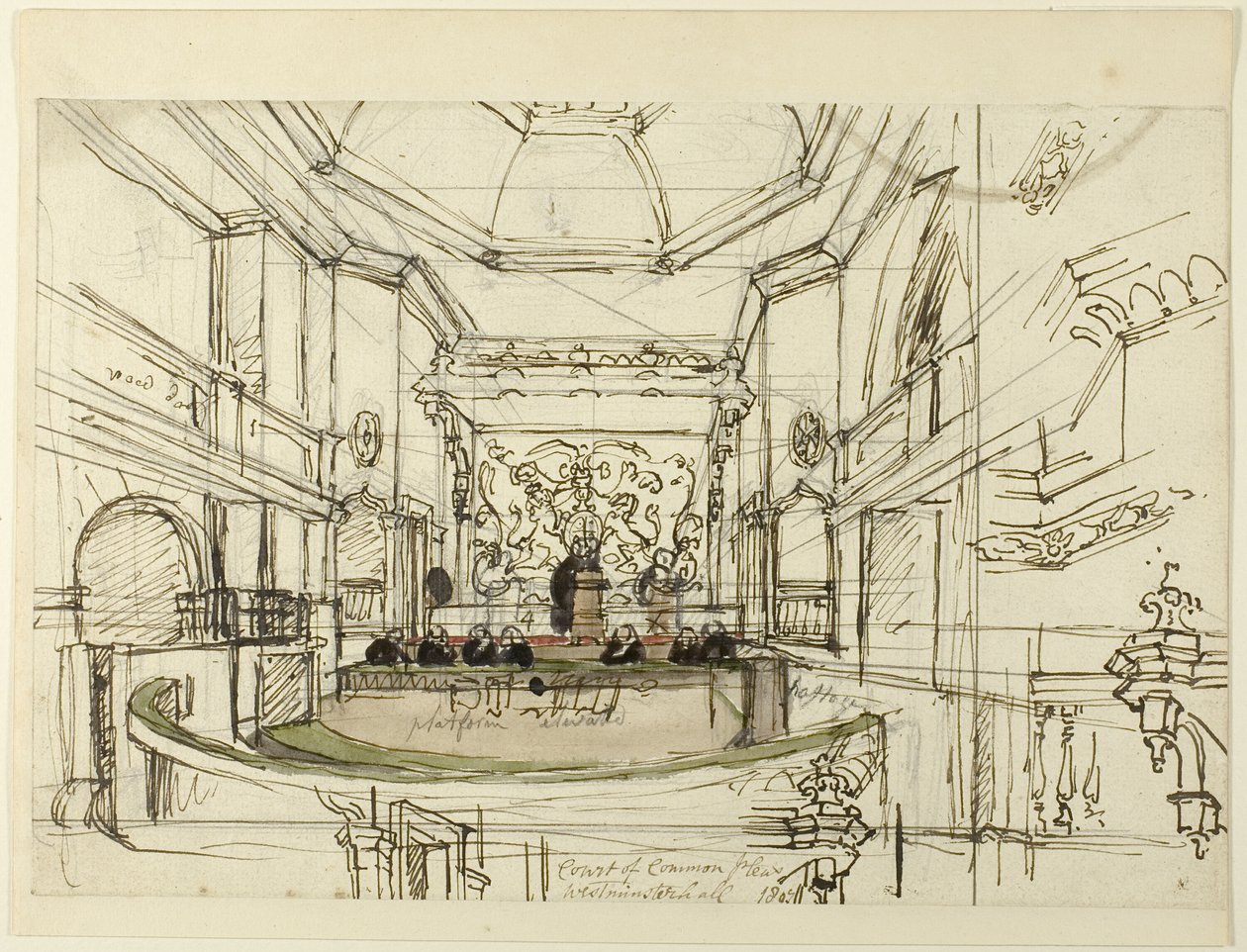 Studie pro Court of Common Pleas, Westminster Hall, z mikrokosmu Londýna od Augustus Charles Pugin