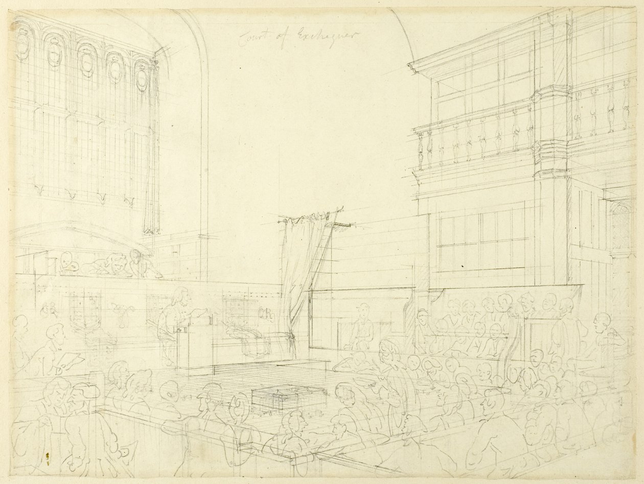 Studie pro Court of Exchequer z mikrokosmu Londýna od Augustus Charles Pugin