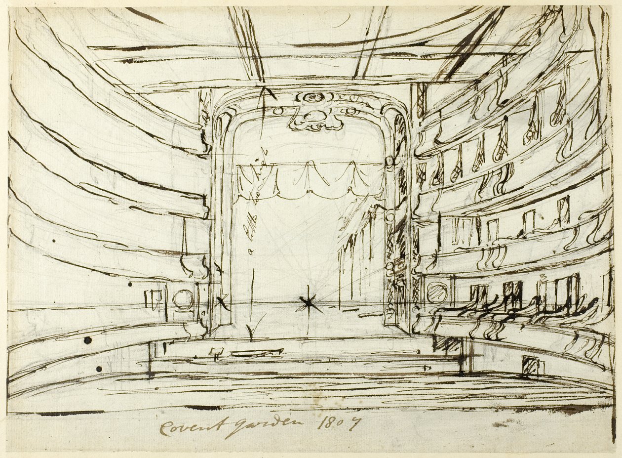 Studie pro Covent Garden Theatre, z Microcosm of London od Augustus Charles Pugin