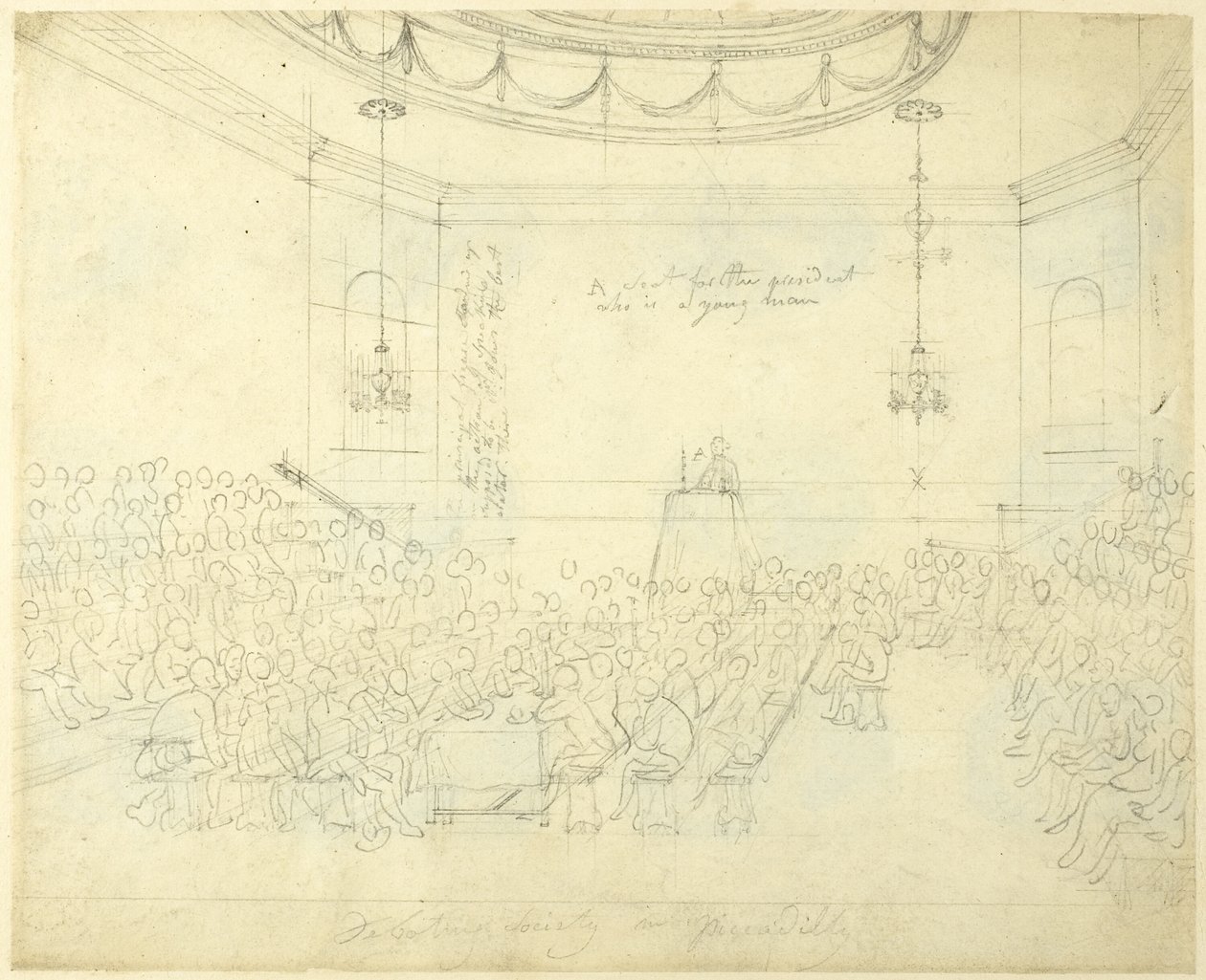 Studie pro debatní společnost na Piccadilly, od Microcosm of London od Augustus Charles Pugin