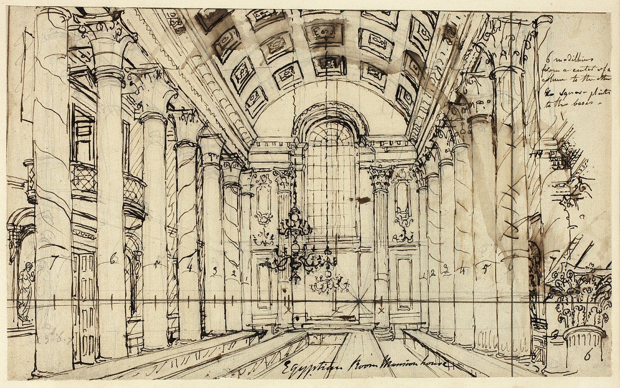 Studie pro Egyptian Hall Mansion House, z Microcosm of London od Augustus Charles Pugin