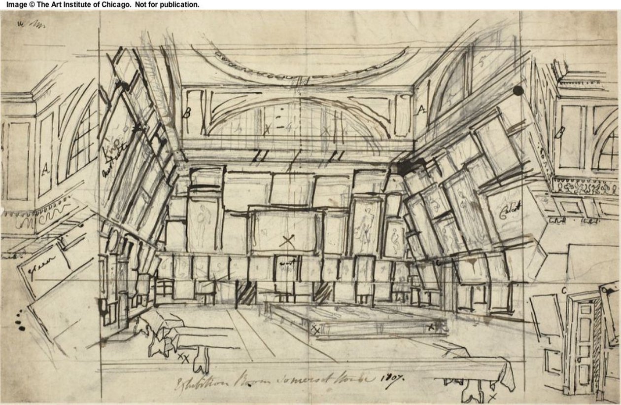 Studie pro výstavní místnost, Somerset House, z mikrokosmu Londýna od Augustus Charles Pugin