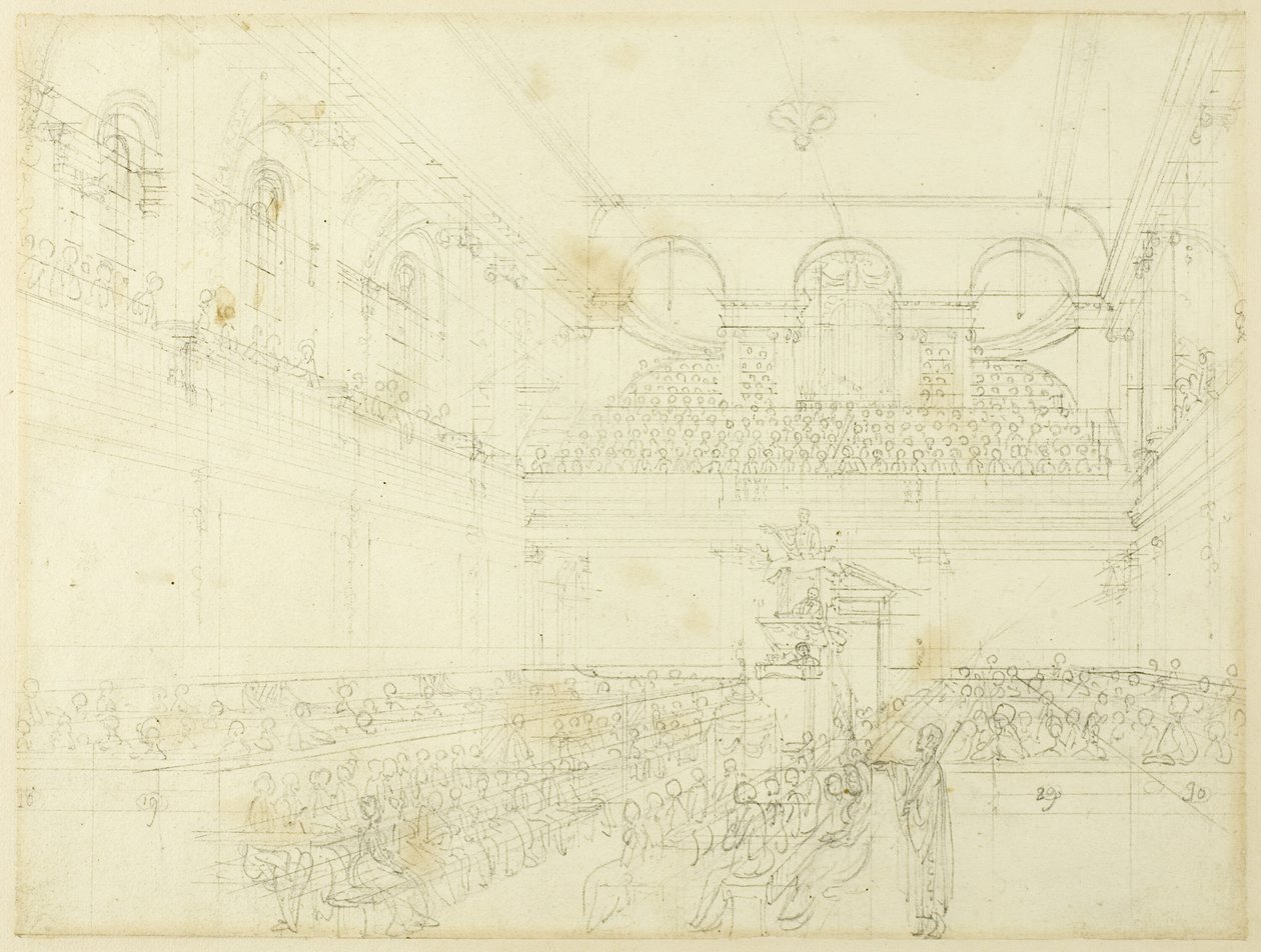 Studie pro Foundling Hospital, kaple, z mikrokosmu Londýna od Augustus Charles Pugin
