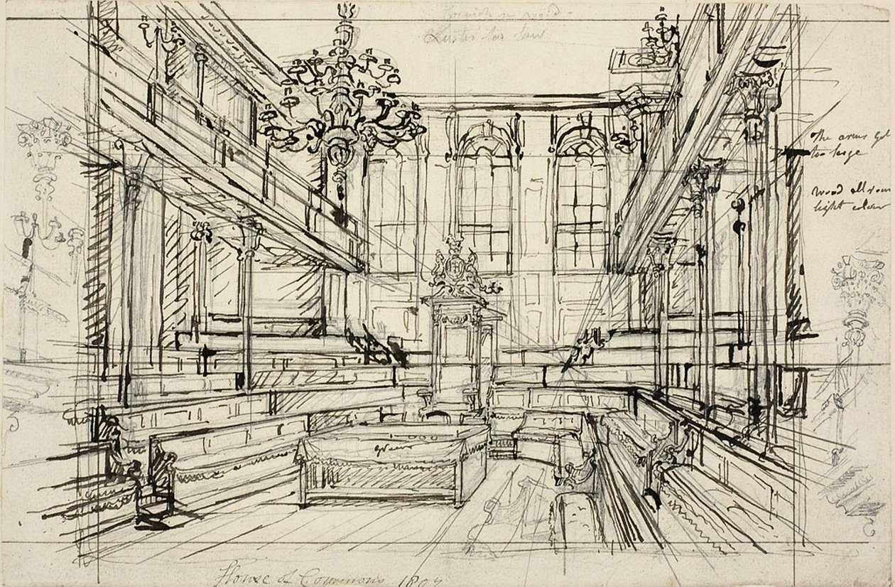Studie pro poslaneckou sněmovnu z mikrokosmu Londýna od Augustus Charles Pugin