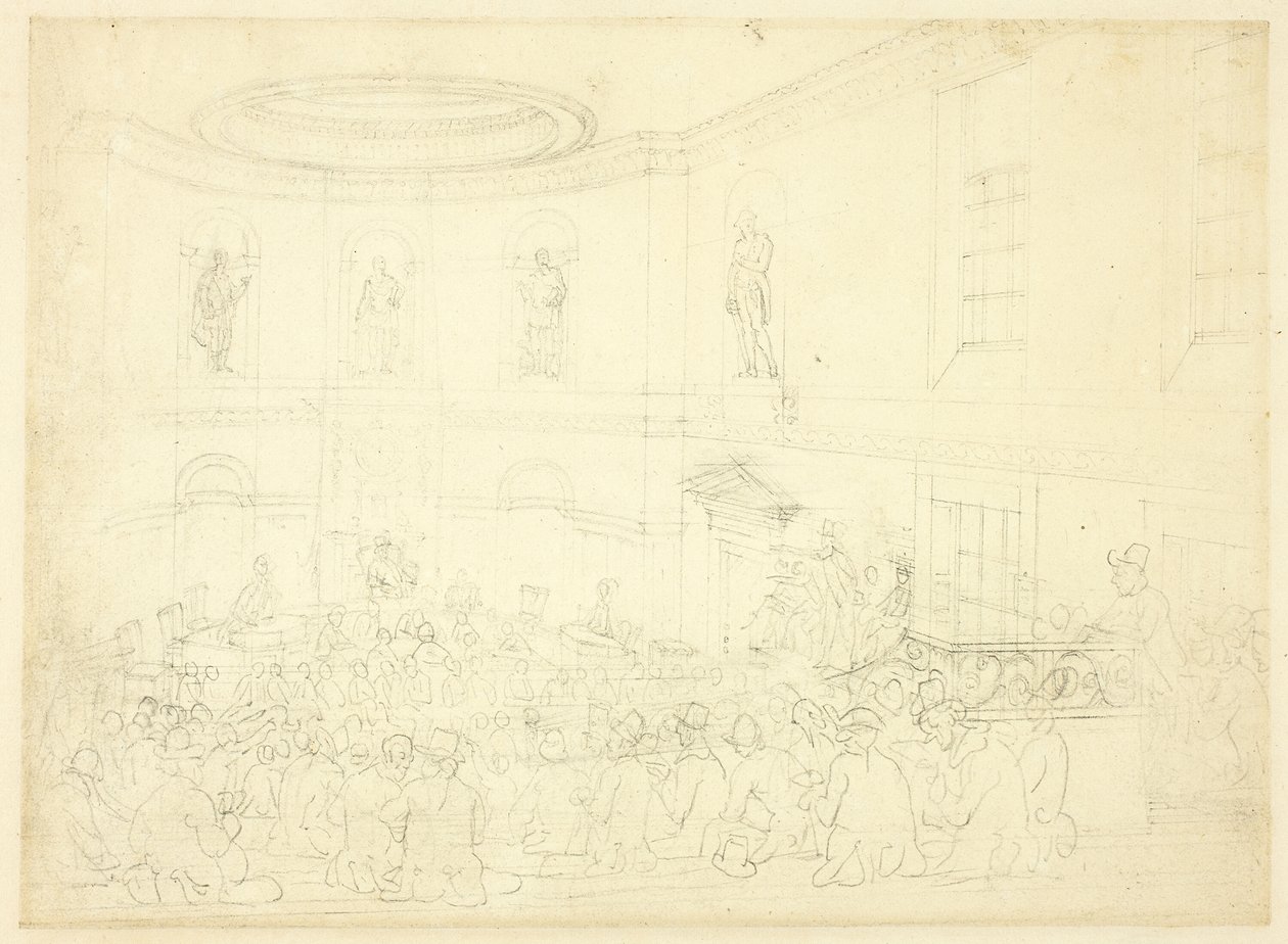 Studie pro dům India House, prodejní místnost, od Microcosm of London od Augustus Charles Pugin