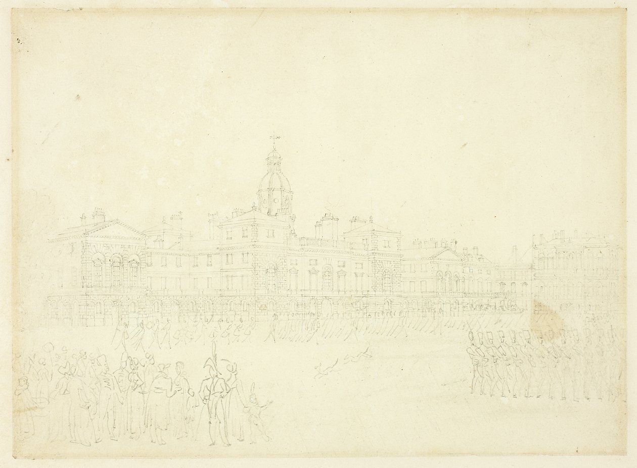Studie pro Mounting Guard, St James Park, z Microcosm of London od Augustus Charles Pugin
