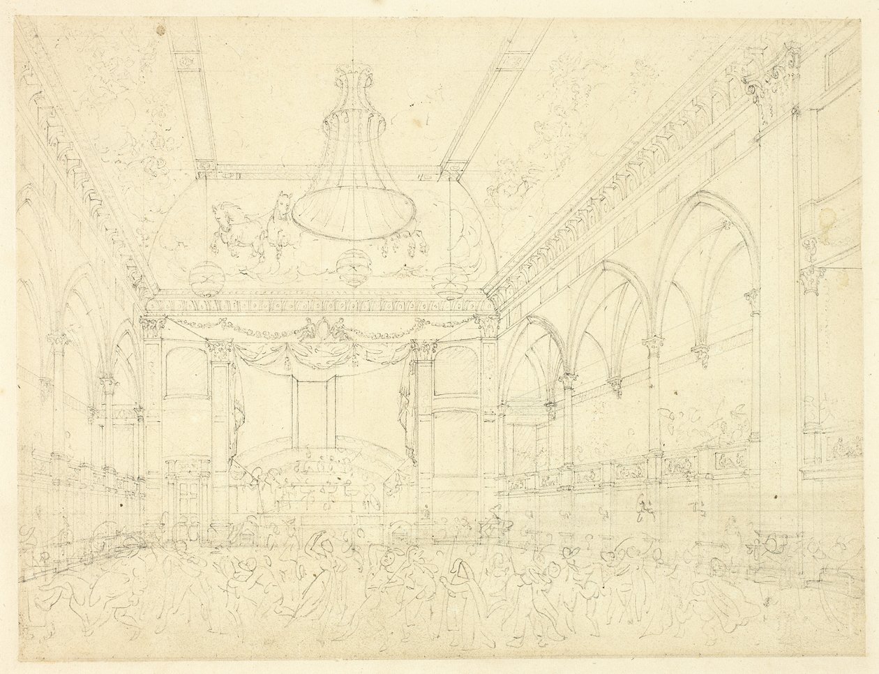 Studie pro Pantheon Masquerade, z Microcosm of London od Augustus Charles Pugin