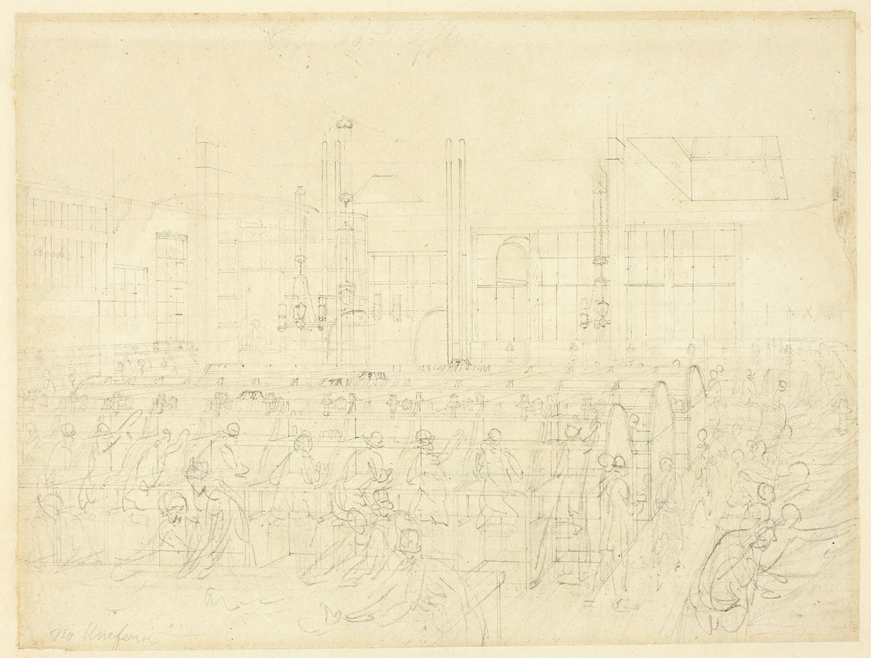 Studium pro The Post Office, z Microcosm of London od Augustus Charles Pugin