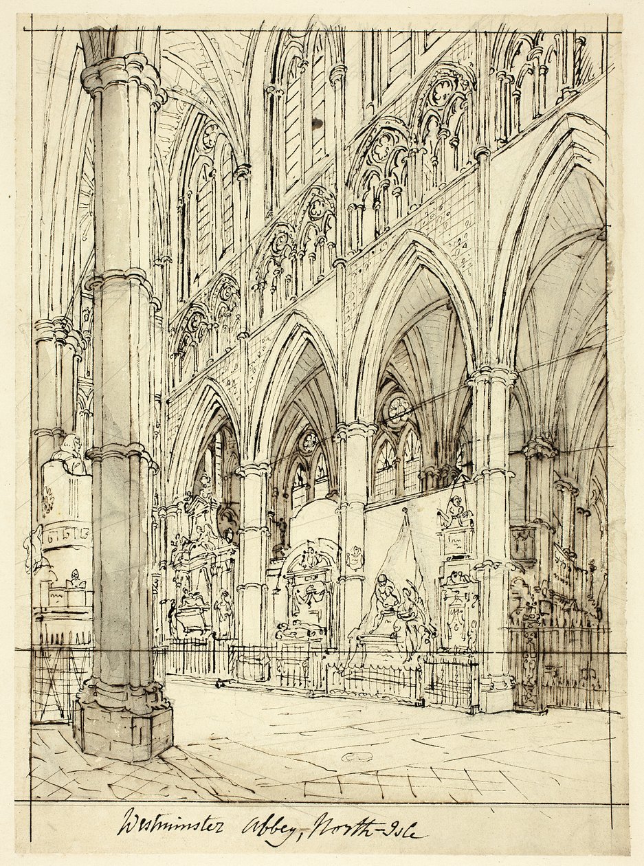 Studium pro Westminster Abbey, z mikrokosmu Londýna od Augustus Charles Pugin