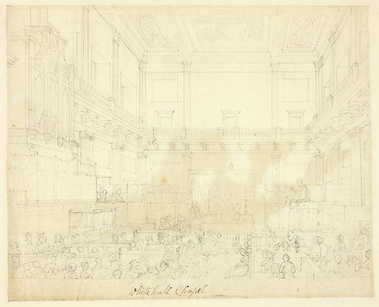 Studie pro Whitehall Chapel, z Microcosm of London od Augustus Charles Pugin