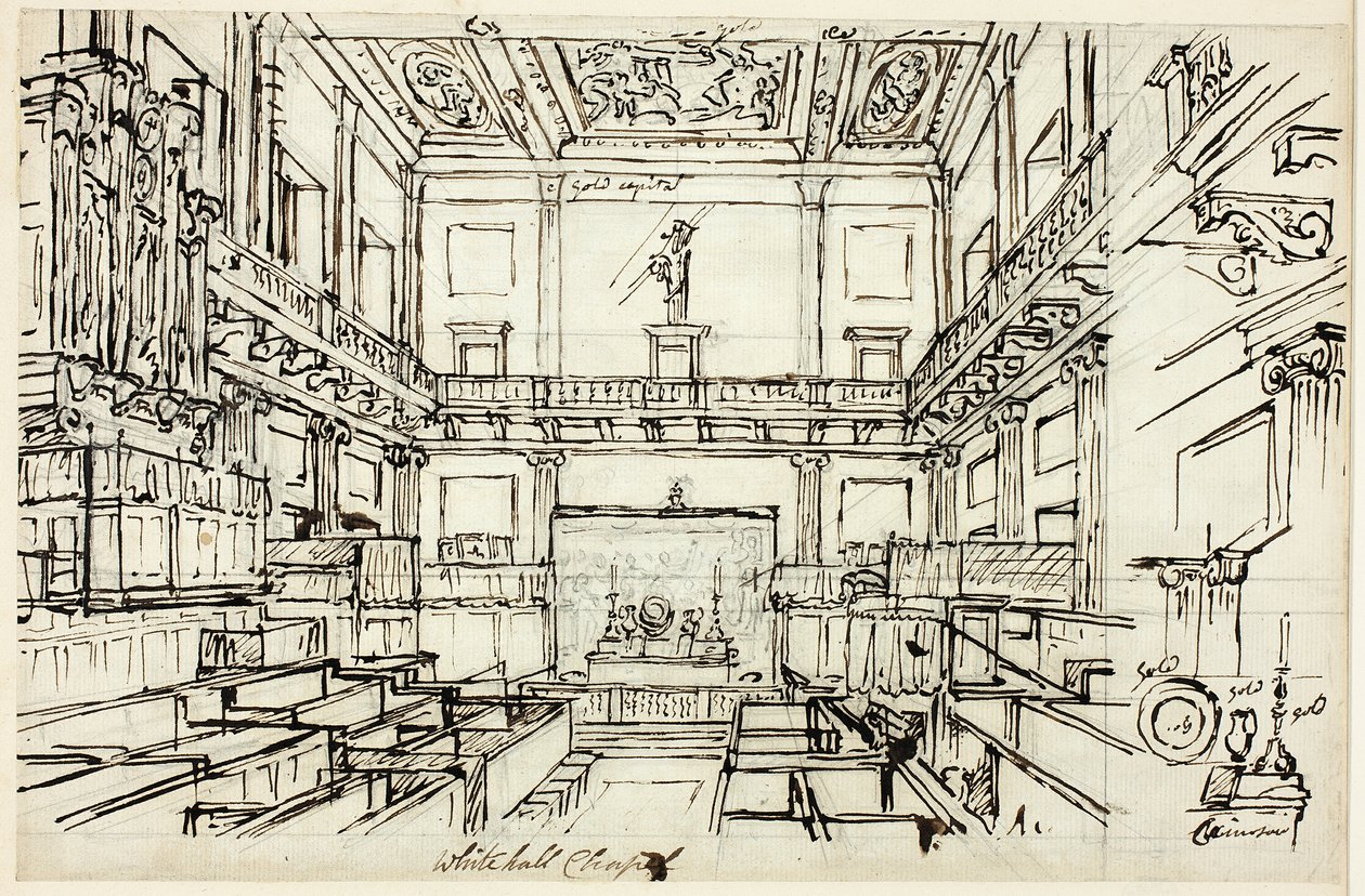 Studie pro Whitehall Chapel, z Microcosm of London od Augustus Charles Pugin