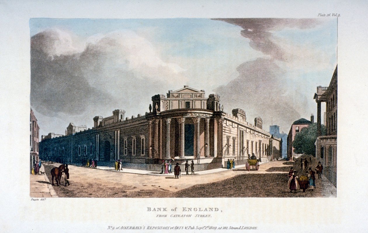 Bank of England, z Cateaton Street, City of London, 1809 od Augustus Charles Pugin