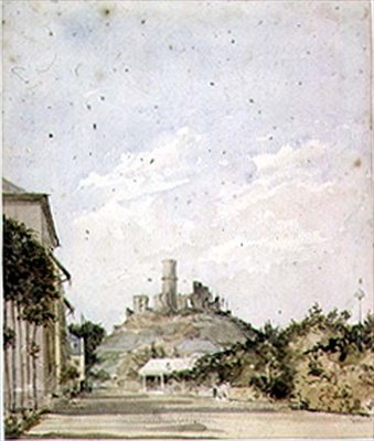 Pohled na zříceninu hradu od Augustus Charles Pugin