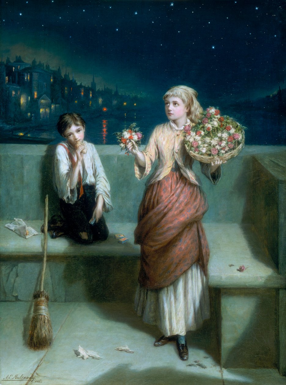 "Londýnský zametač a květinářka", 1884 od Augustus E Mulready