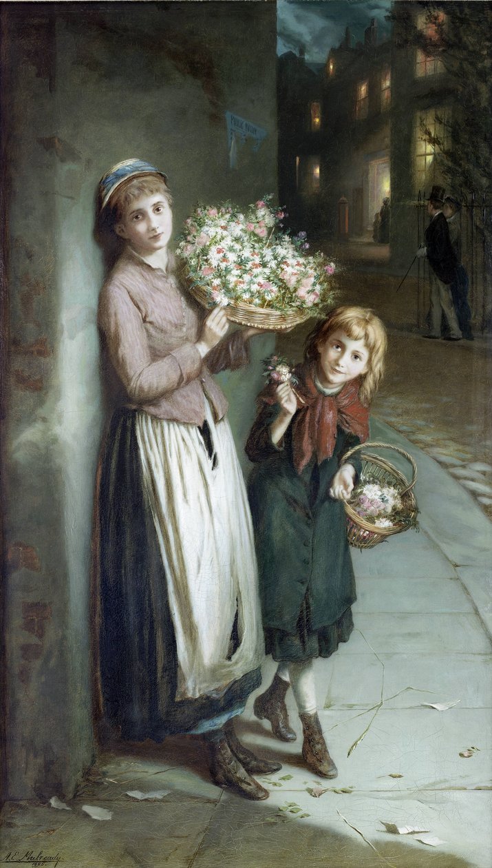 Květinové dívky - letní noc od Augustus Edwin Mulready