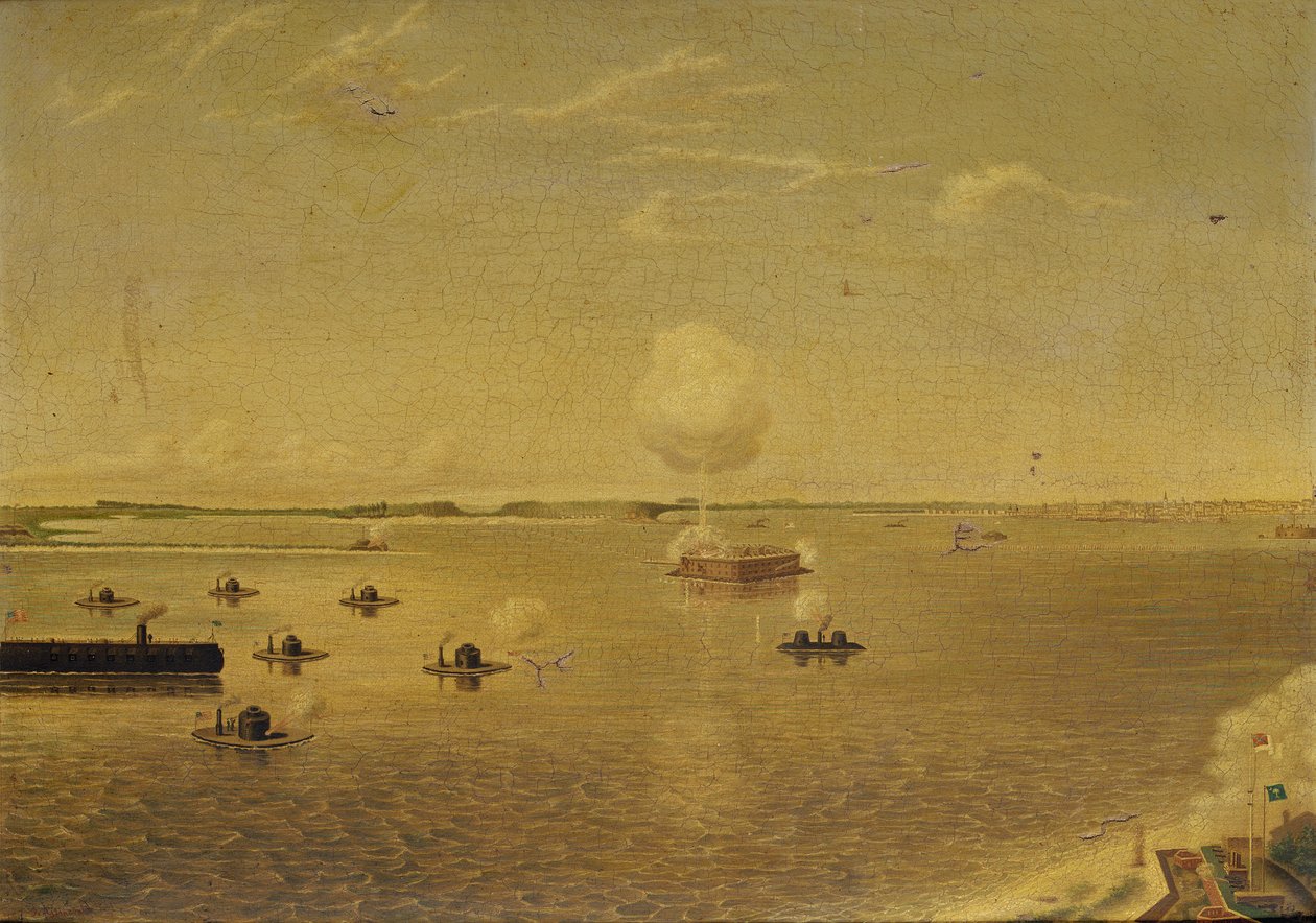 Assault on Fort Sumter, 7. dubna 1863, kolem roku 1863 (olej na plátně) od Augustus Grinevald