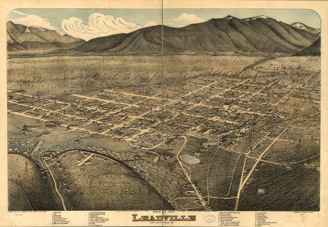 Pohled z ptačí perspektivy na Leadville, Lake County, Kolo. 1879. od Augustus Koch