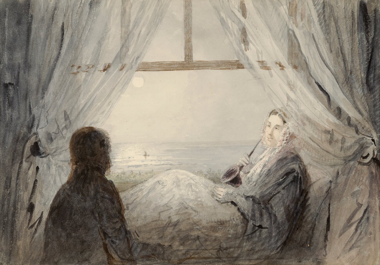Portrét Harriet Martineau na gauči, 1844 (wc na papíře) od Augustus Leopold Egg