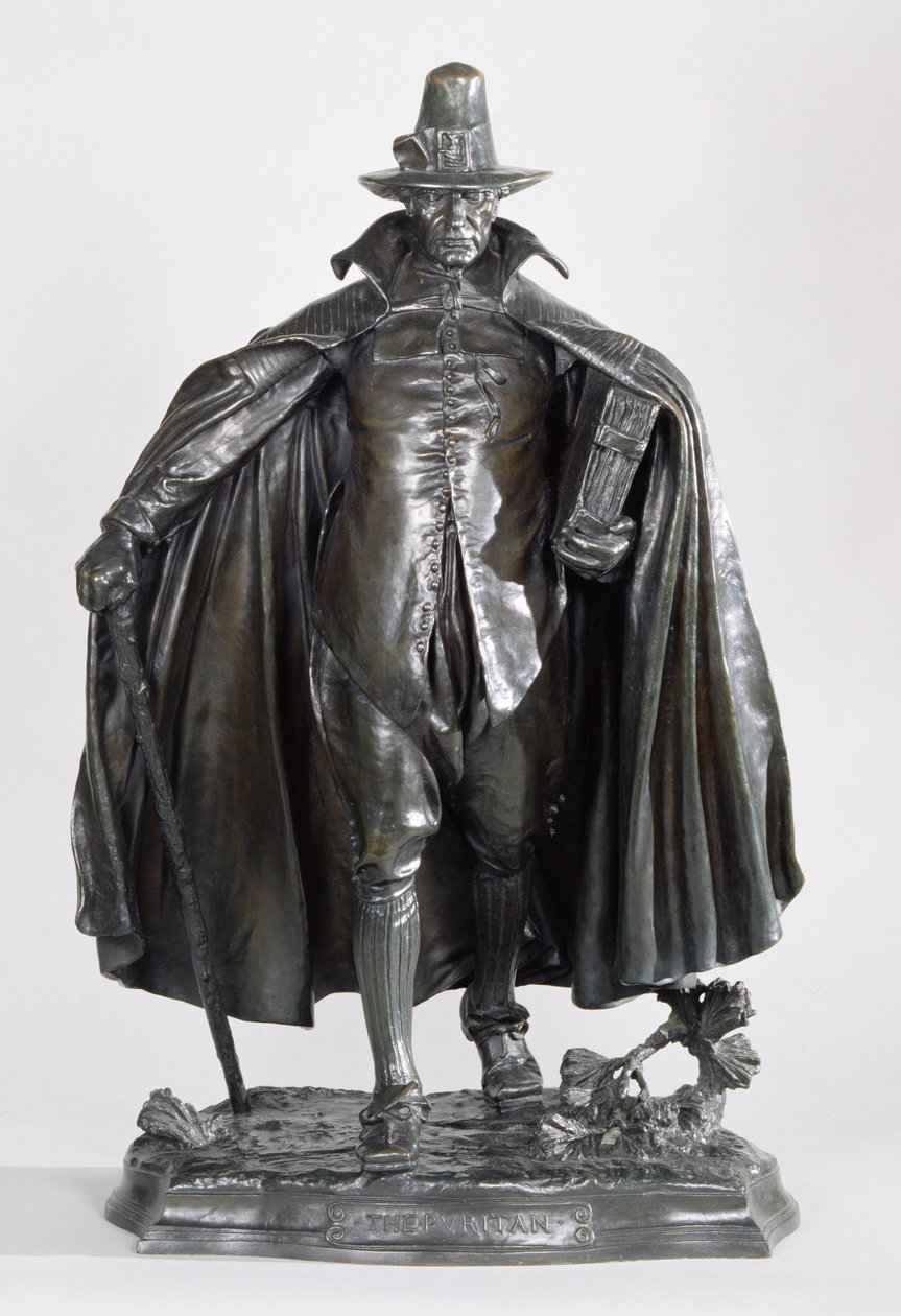The Puritan, 1899 (tmavě hnědočerný patinovaný bronz) od Augustus Saint Gaudens