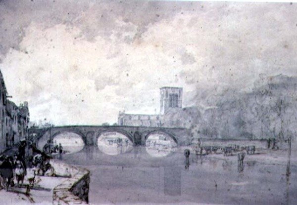 The Abbey and Nungate Bridge, Haddington, East Lothian, (kresba) od Augustus Wall Callcott