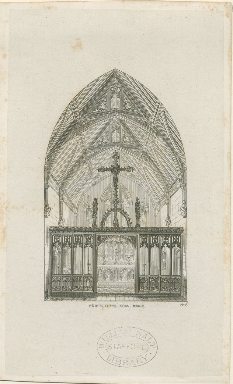 Alton - Interiér klášterní školy sv. Jana : rytina, nd [?1842] (tisk) od Augustus Welby Northmore Pugin